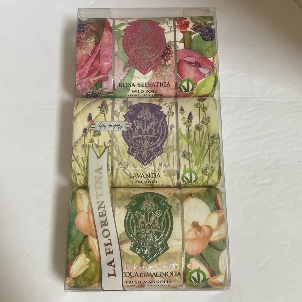 New 3x La Florentina Large 7 oz ea Vegan Bath Soap Bars Lavender, Magnolia, Rose
